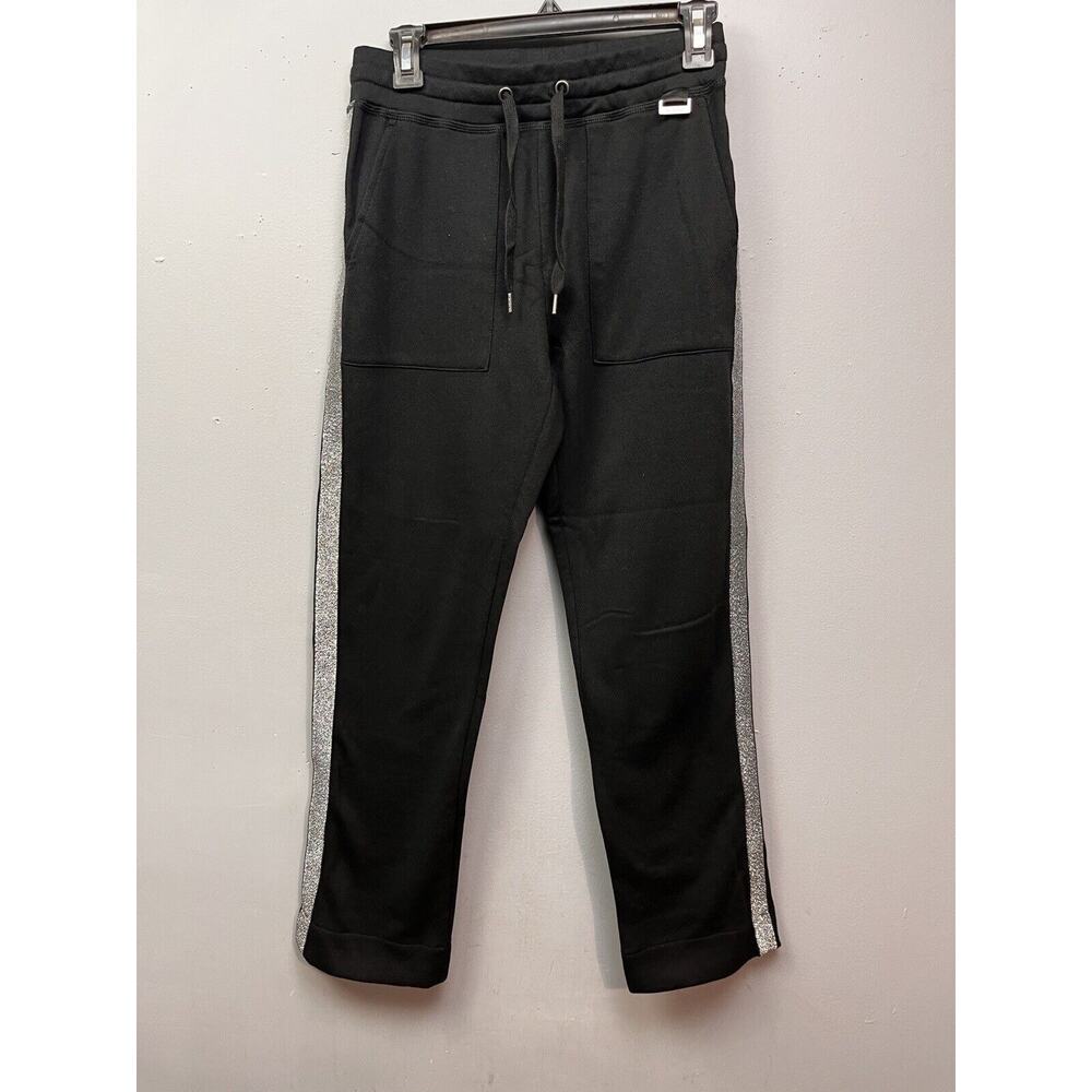 KI Pro Sweatpants Womens Small Black Silver stripe Pockets Knit‎